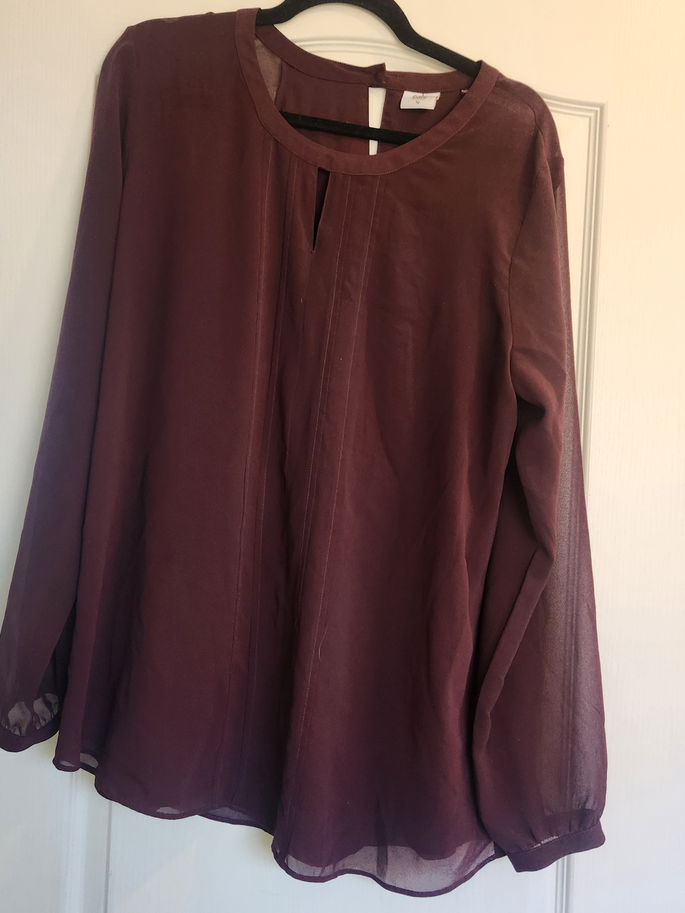 CAbi Plum Chiffon Long-Sleeve Blouse L Euc